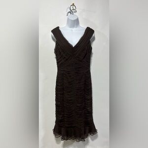 TADASHI Brown Ruffle Midi Dress Women’s Size 8